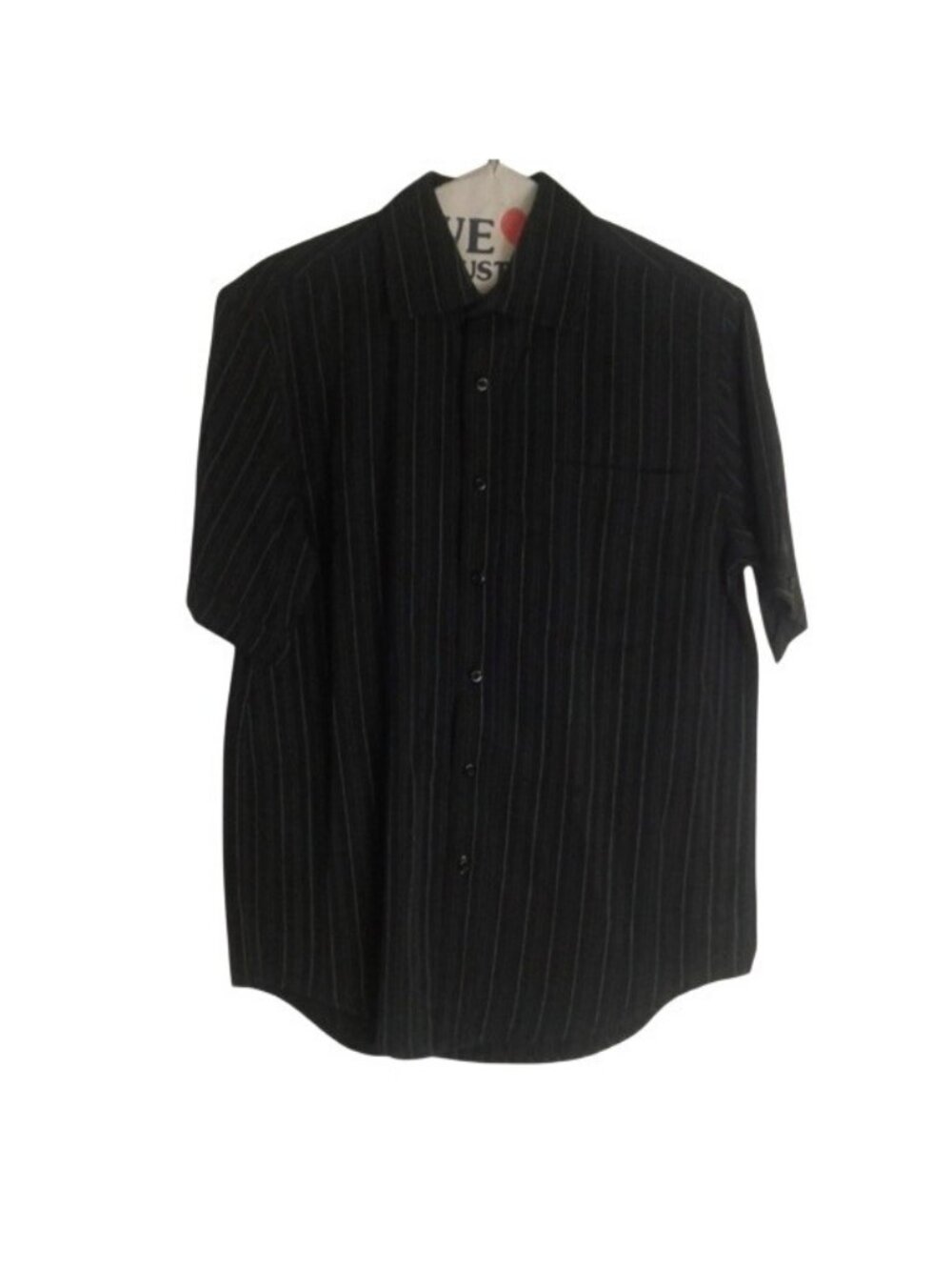 Bruno New York Mens Medium Black Pinstripe Short Sleeve Button-Up Shirt